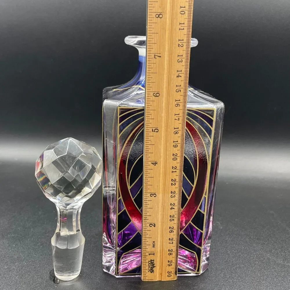 Vintage Pink & Purple Stained Glass Style Decanter - Breast Cancer Ribbon Motif
